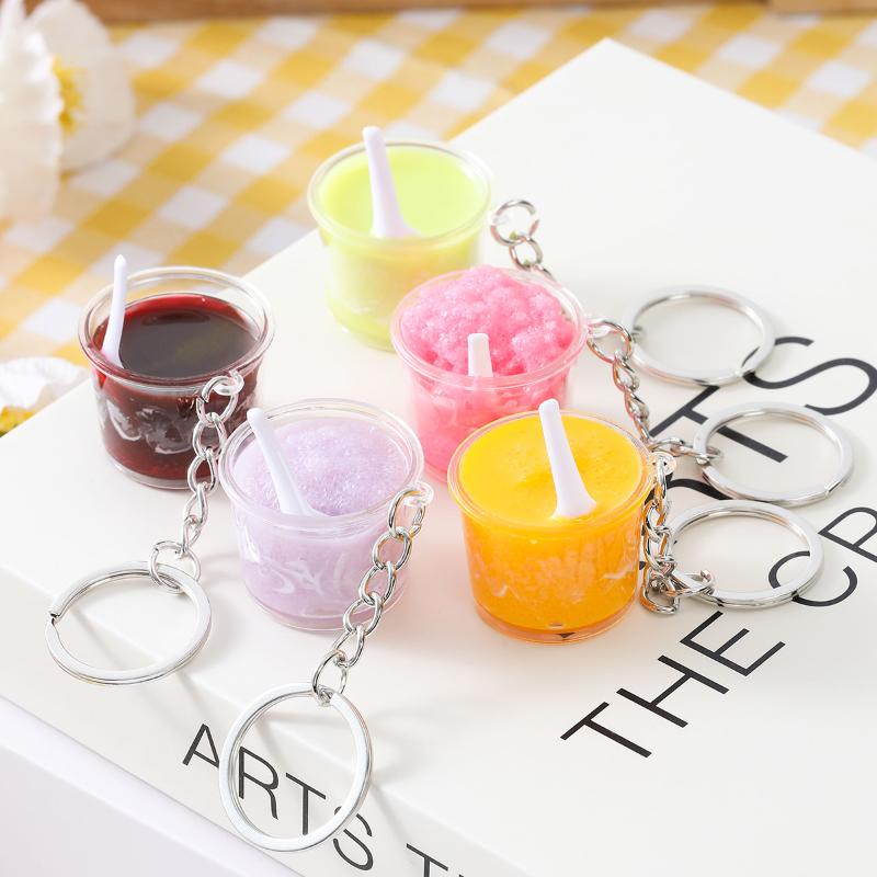 1Pcs Realistic Mini Ice Cream Soda Cup Keychains With Cherry Topping Bright Colors For Bag Decoration And Small Gifts