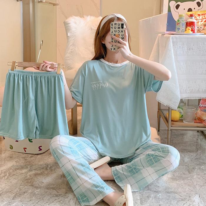 3 Sets Of Summer Women's Pajamas Set Of Short-Sleeved Long Pants Casual Girls Homewear Sets Teenage Homewear