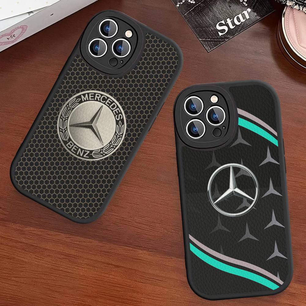 CQH1 Car M-Mercedes-Benz Phone Case For IPhone 16 15 14 13 12 11 Pro Max Plus Shockproof Leather Cover