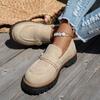 Women Suede Platform Loafers Chunky Heel Retro British Style Casual Shoes