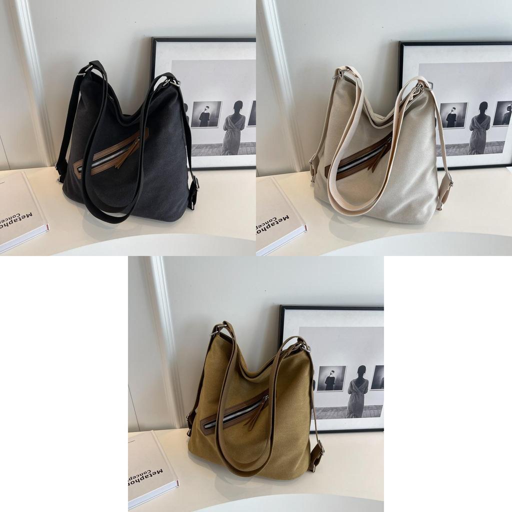 Large Capacity Women's Canvas Bag 2024 New Simple Street Style Tote Shoulder Bag