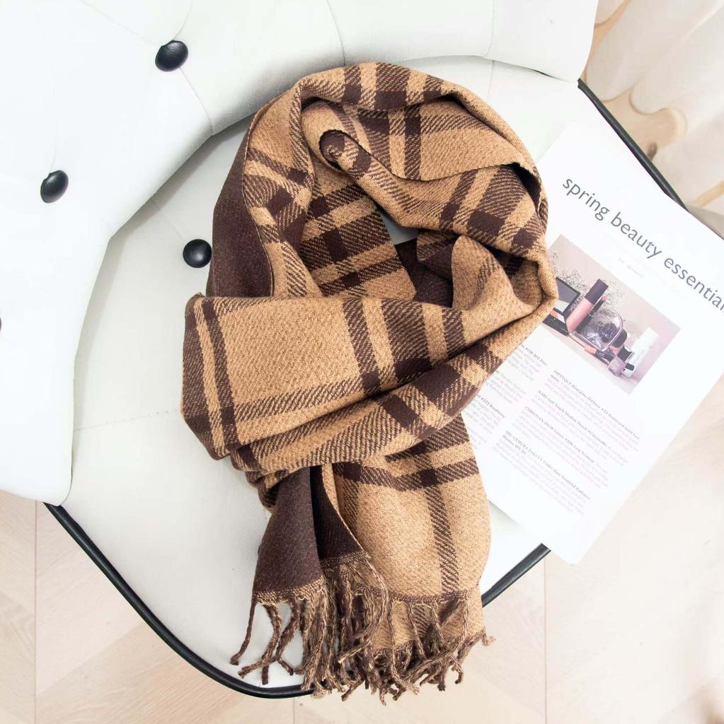 New Women's High end Imitation Cashmere Plaid Scarf for Autumn and Winter Warm  Soft and Versatile Scarf and Shawl Dual Use