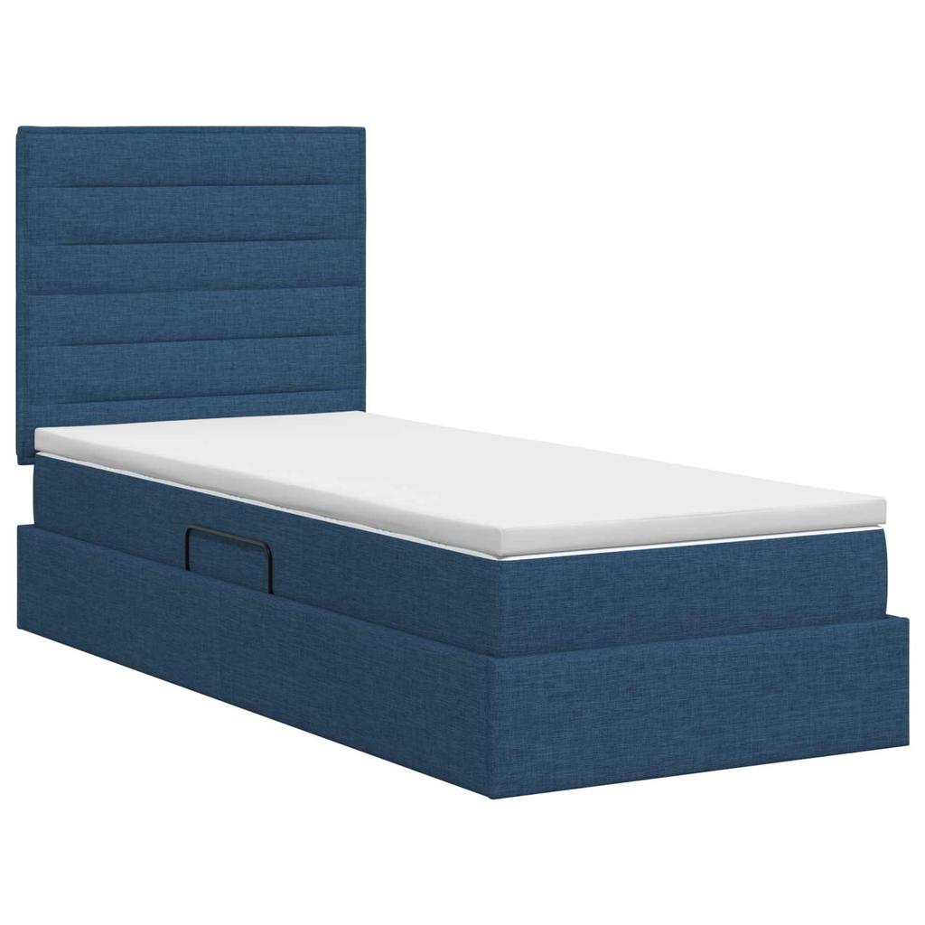 Storage Bed with Mattress Blue 100 X 200 Cm Fabric