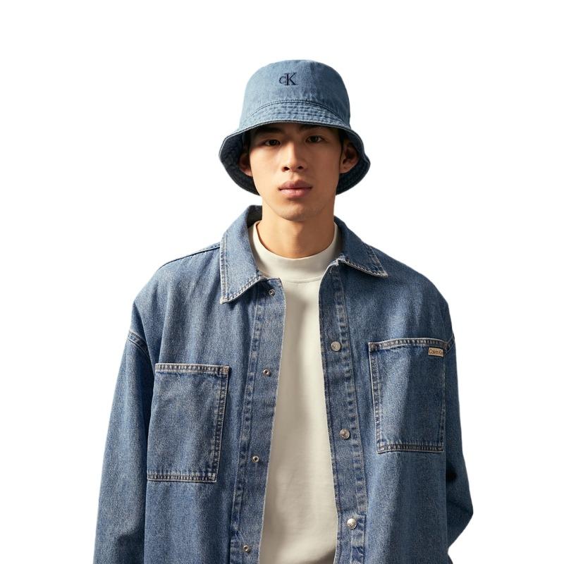 Calvin Klein Retro street trend embroidered letter denim, cotton, fisherman hat, same style for men and women, denim blue 4G5042G-LHK