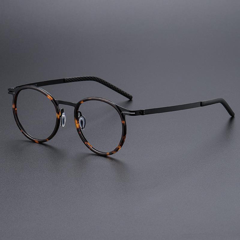 Ultra Light Titanium Alloy Acetate Myopia Glasses Frame Men Anti Blue Light Round Tortoiseshell Women Prescription Eyeglasses