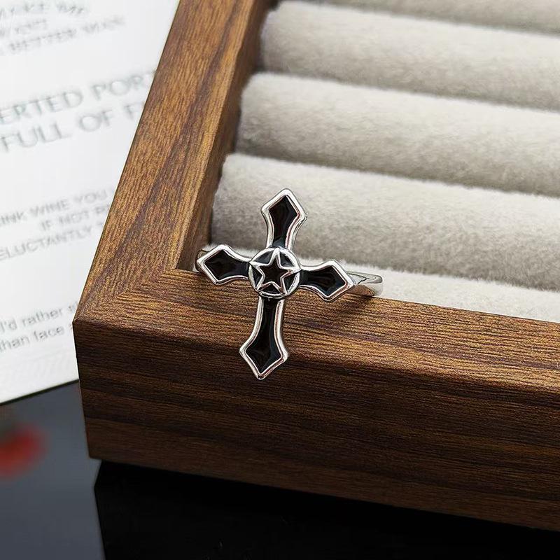 

Diablo Clover Cross Personality Punk Style Open Ring Female Starlight Zircon Fashion Index Finger Ring Adjustable opening