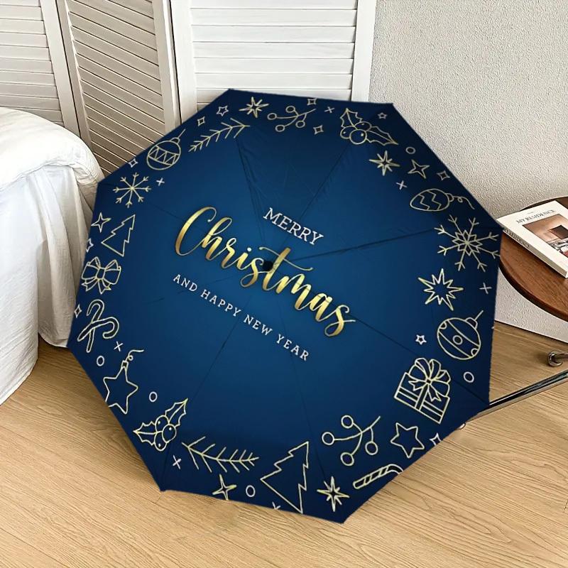 1pc Christmas Greeting Card Design Umbrella with Plastic Handle,Suitable for All Seasons Home Travel Outdoor UmbrellaDD218