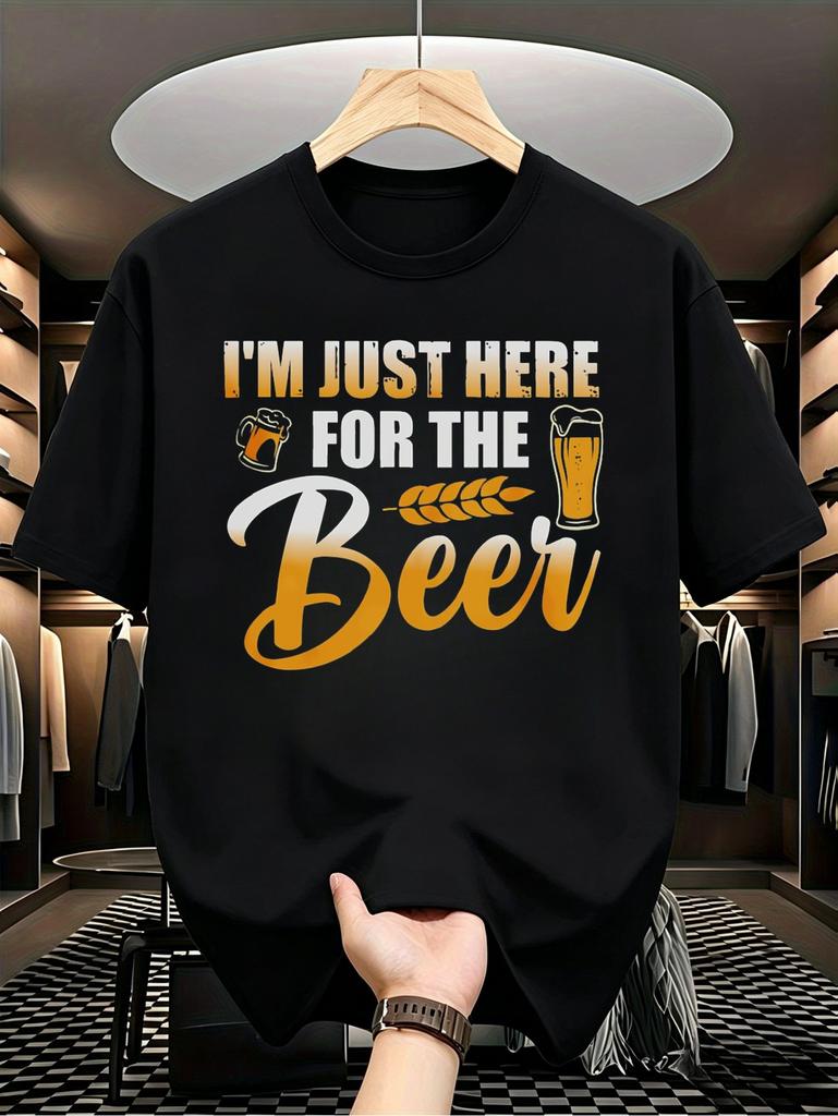 1pc Teenager'S Graphic T-Shirt I'M Just Here for The Beer Short Sleeve Crew Neck for Teenagers, For Teenager