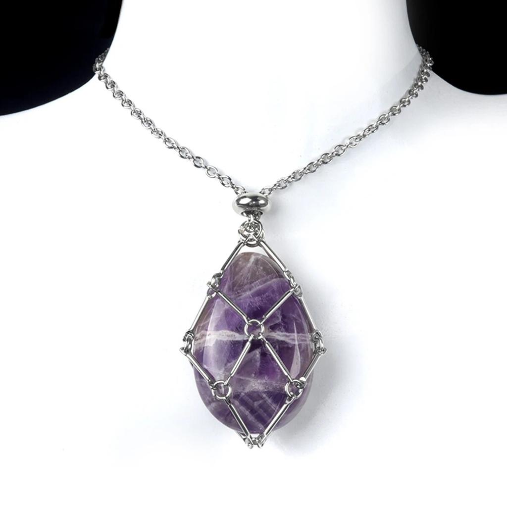 Collar con colgante de jaula ajustable de piedra Natural, cadena de acero inoxidable, Unisex, para regalo de cumpleaños