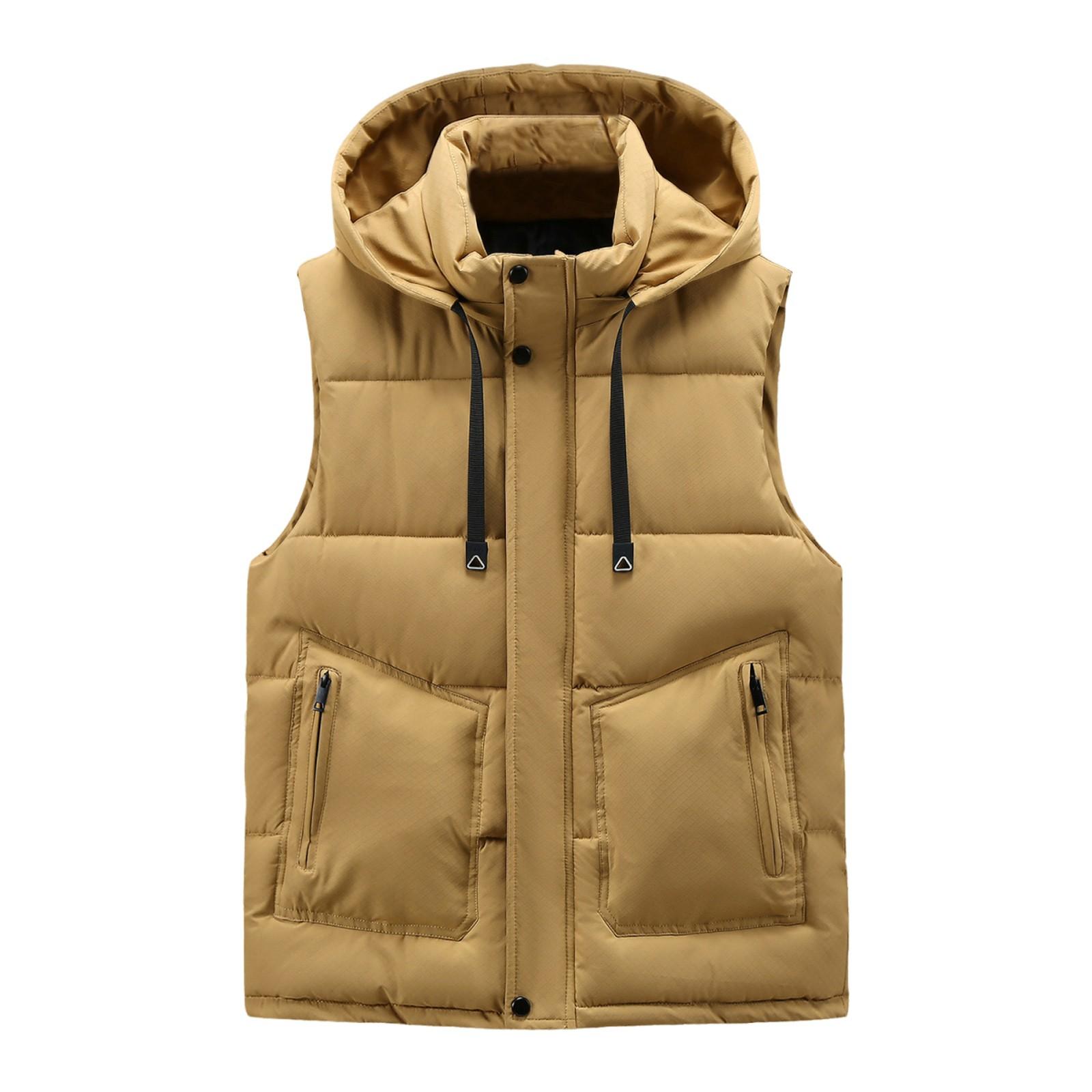 

Мужская зимняя трендовая одежда, свободный толстый пуховик из хлопка с застежкой-молнией, однотонный повседневный жилет с капюшоном XL хаки