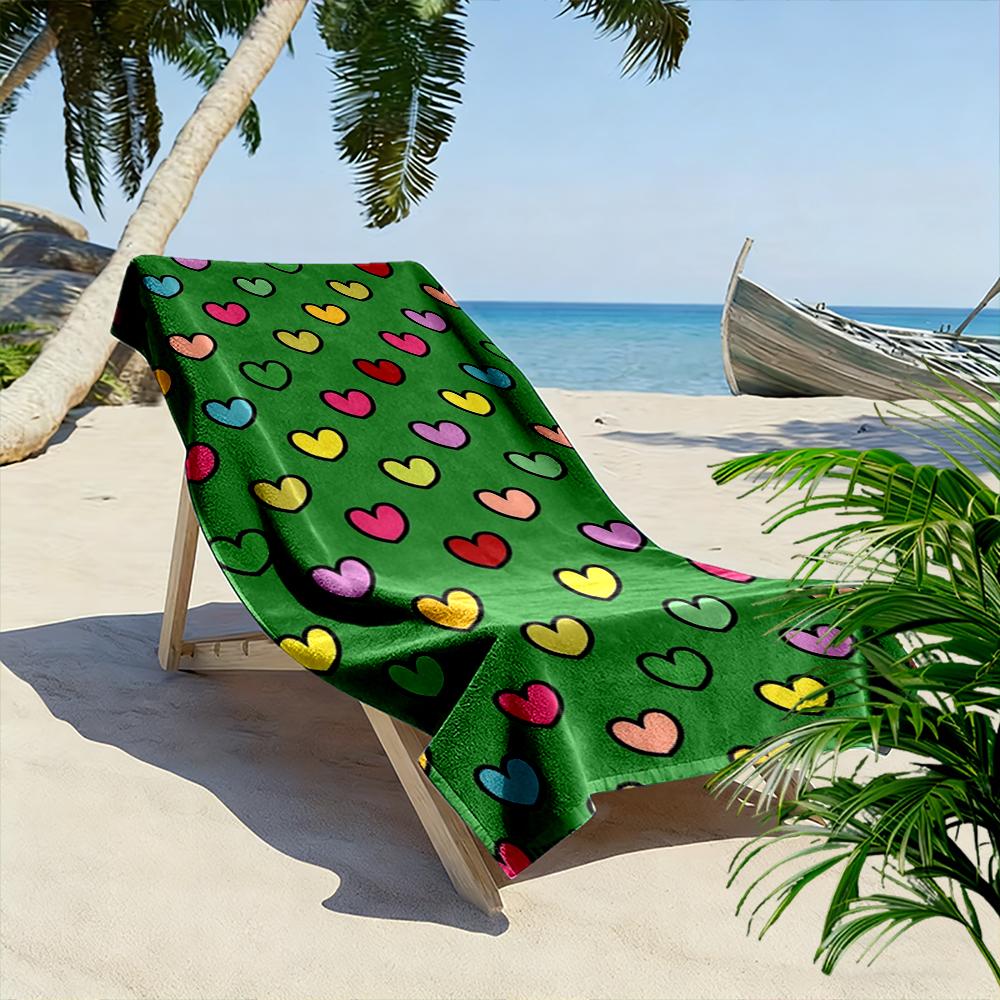 Colorful Hearts Pattern Towel Beach towel quick-drying for travel outdoor sports jogging beach and swimming