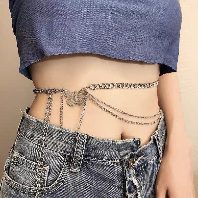 Sexy Y2k Waist Chain Sweet Cool Girl Pendant Body Chain Retro Disco Ins Fashion Metal Chain Clothes Suit Accessories Dress Summer