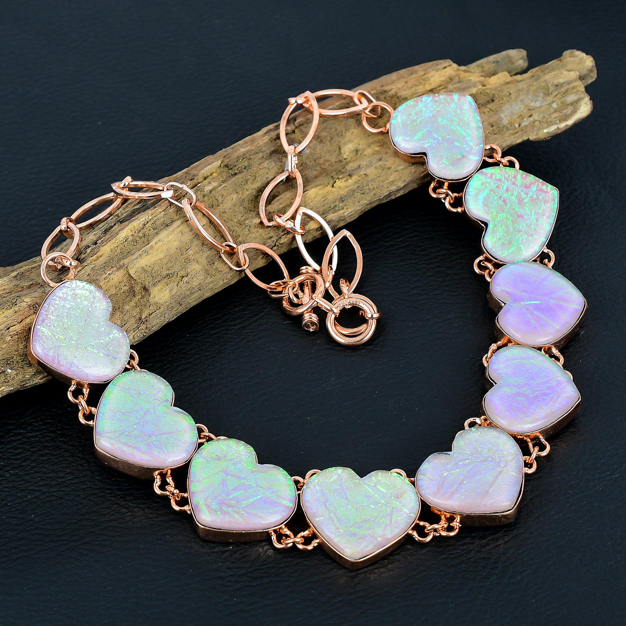 

Pink Triplet Opal Necklace, 999 Copper Wire Wrapped Gemstone Jewelry, Handmade Necklace, For Thanksgiving