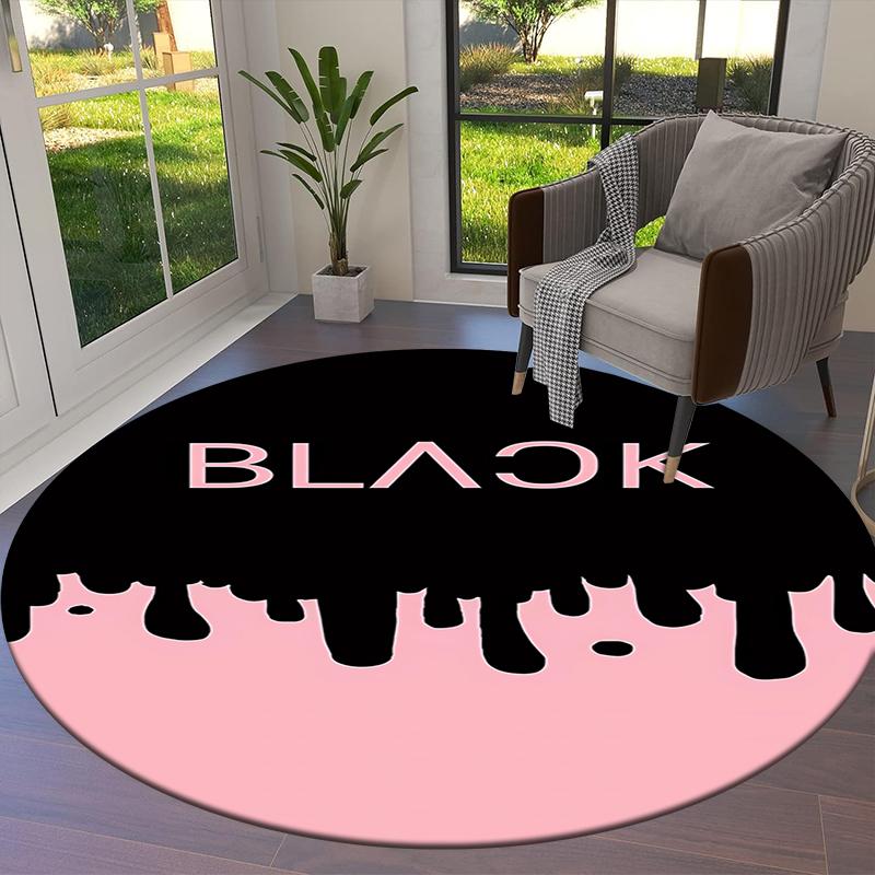 Kulatý koberec Blackpink, Koberec do obývacího pokoje, ložnice, k pohovce, herny, protiskluzová podložka