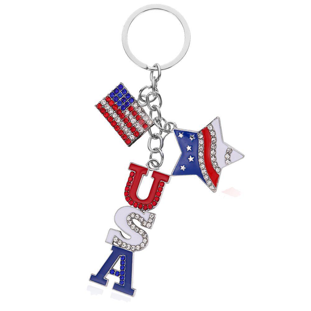 American Independence Day Keychain: Wings, Flag, Stars & Heart USA Pendant