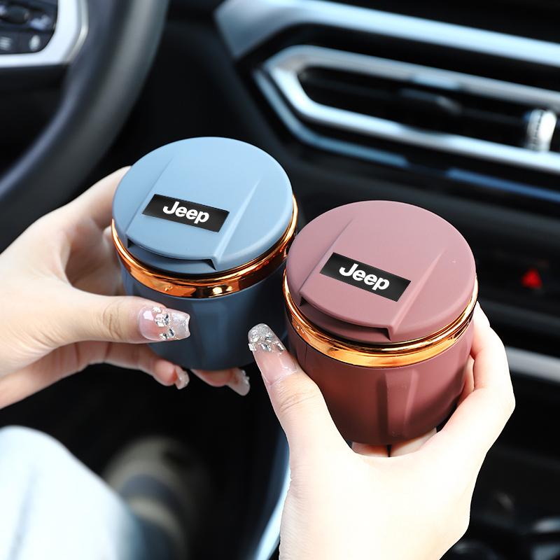 Car Ceramic Ashtray LED Light Ash Tray Cup Auto Accessories For Jeep Grand Cherokee Wrangler JK Gladiator Compass Renegade Recon ANR1