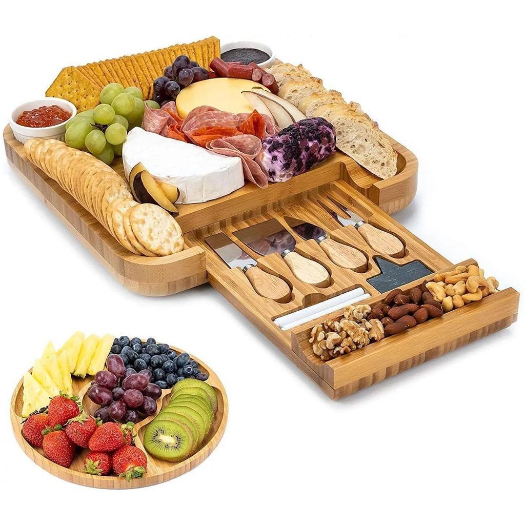 Serving Cheese Tray Bamboo Board for Housewarming Celebration Wedding with round plate