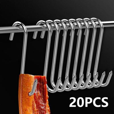 20 Peças Gancho em S de Aço Inoxidável Ferramenta Açougueiro Carne Para Defumação Desossa Caça Frango Churrasco Linguiça de Porco Bacon Gancho de Grelha