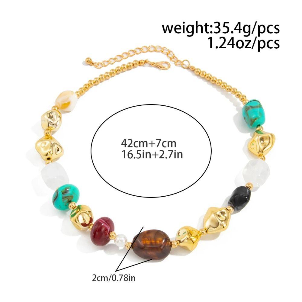 Stone Beads Short Choker Vintage Clavicle Chain Retro Colorful Resin Necklace  Women