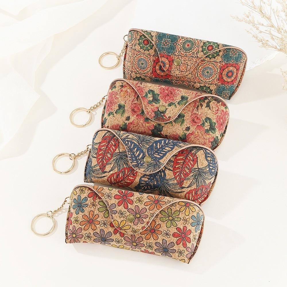 Portable Retro Print Eyeglasses Box Pressure-Resistant Buckle Keychain Sunglasses Case Lightweight Glasses Case Women
