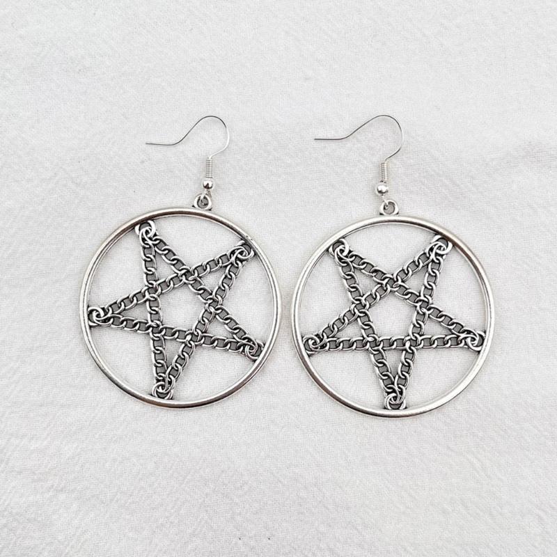 Punk Pentagrams Pendant Earrings Edgy Gothic Jewelry for Halloween and Alternative Witchcraft Amulet Pendant Earrings