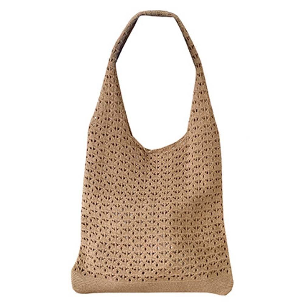 Grote Haak Tassen Tas Lichtgewicht Koreaanse Stijl Hol Geweven Schoudertas Polyester Effen Kleur Breien Handtas Lente