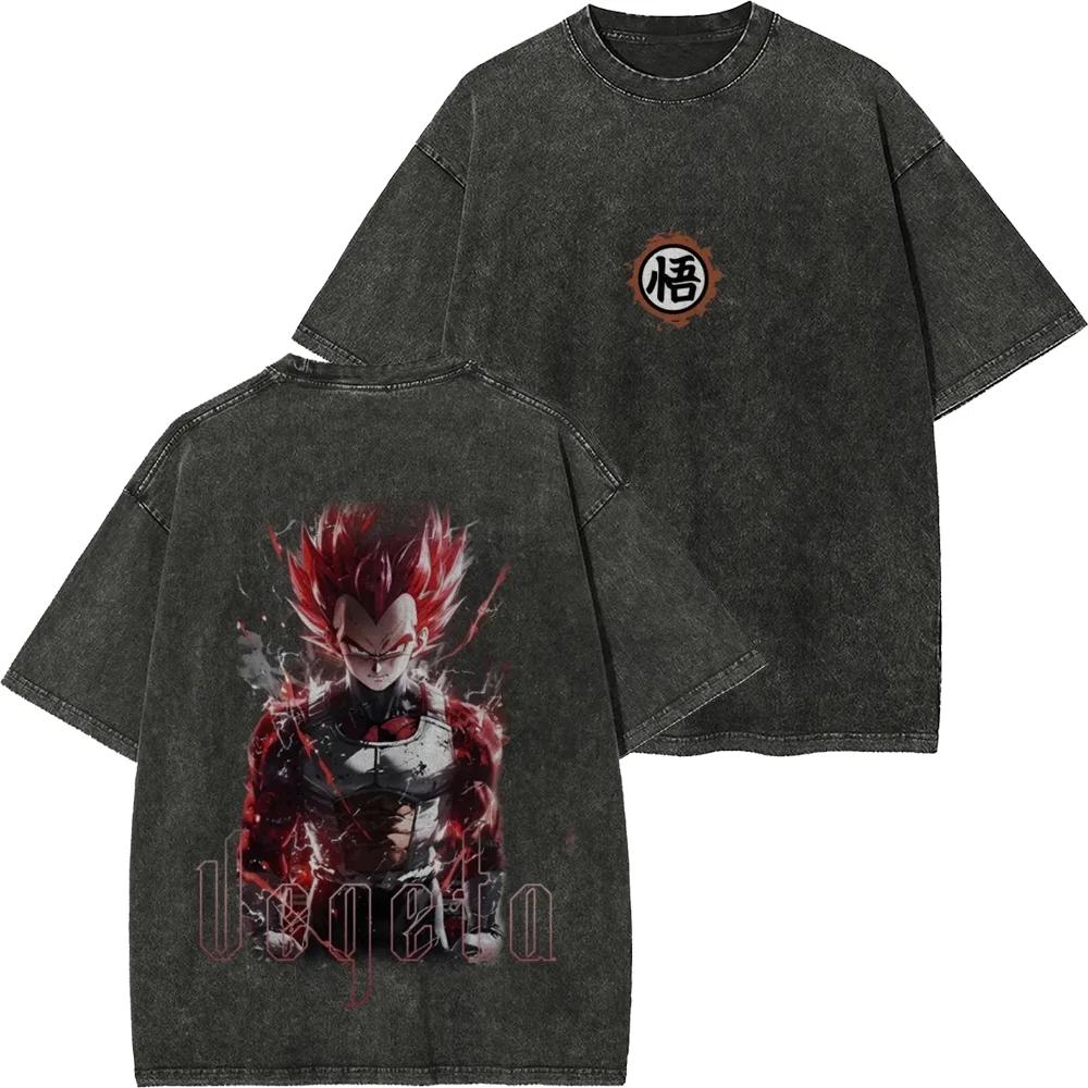 Dragon Ball Retro Washed T-shirt Wukong Demon Man Buou Pure Cotton Cartoon Men's and Women's Animation Short-sleeved Clothing