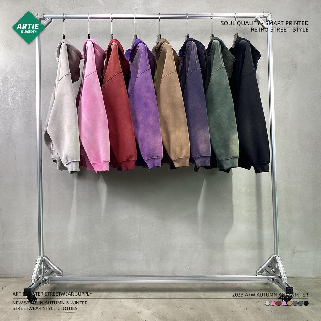 ARTIE Herren 2024 Winter Unisex Dick Sprühgefärbt Doppelreißverschluss Sweatshirt Hoodies