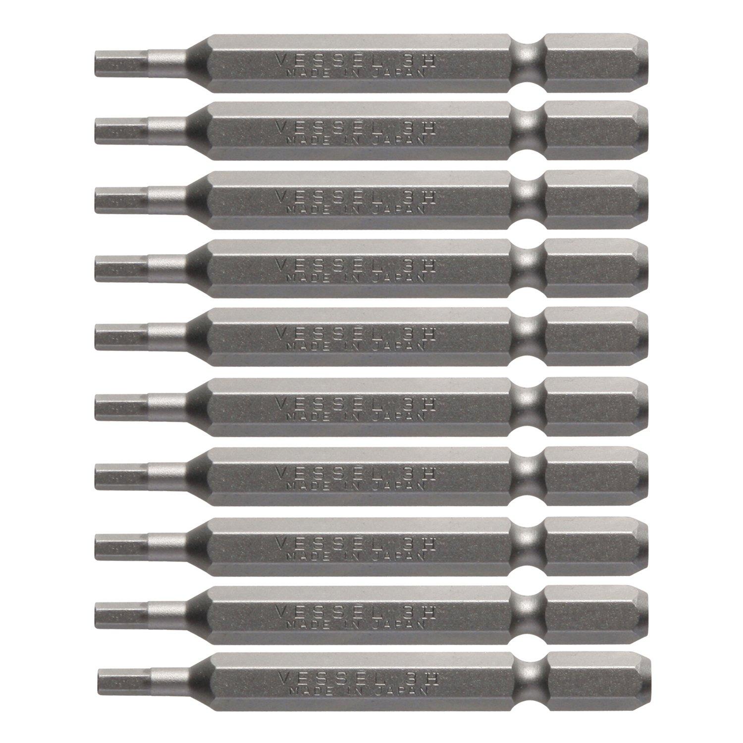 

VESSEL Hex 3 x for Bolts and H A16 ZP Bits, 65mm, Screws, 10-Piece Set, Hardness (High Hardness),