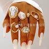 European and American design liquid lava flower opening ring ins baroque imitation pearl set gemstone ring