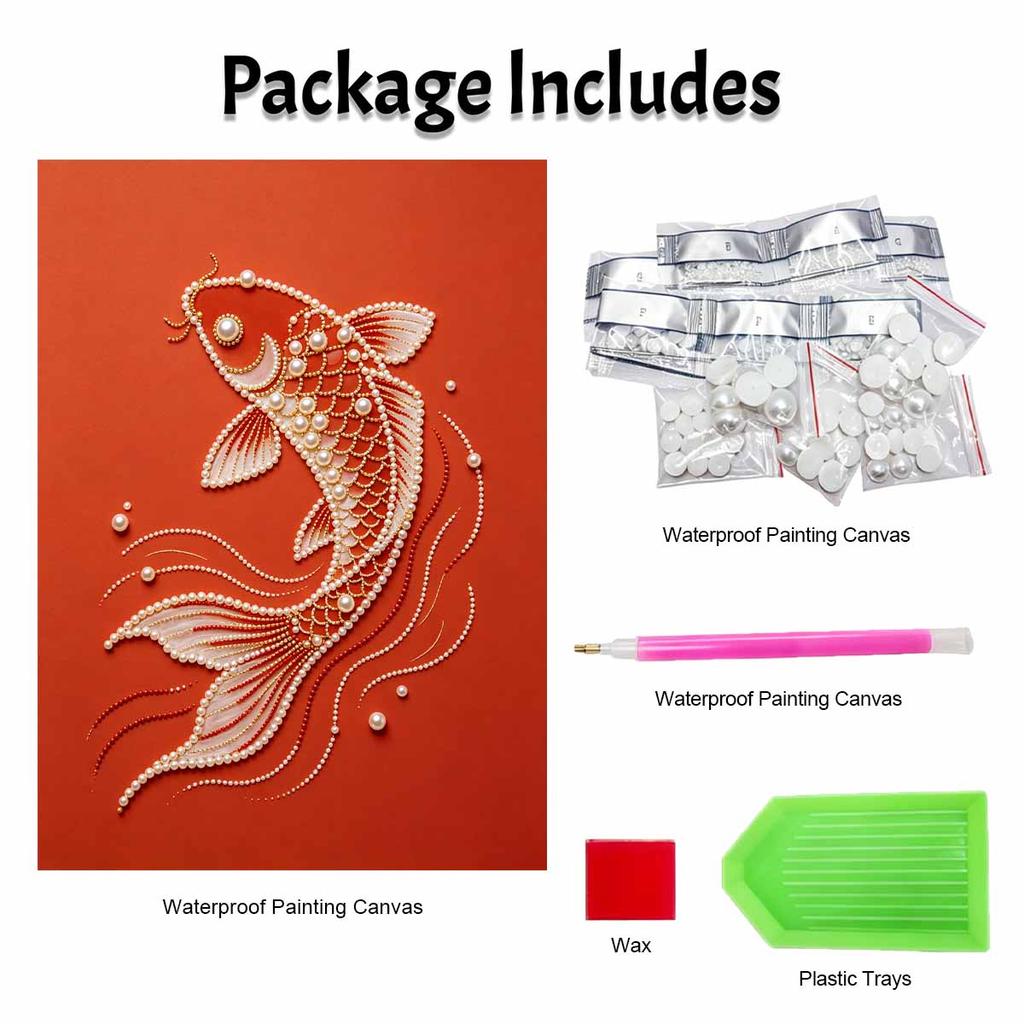 DIY Pearl Embroidery Diamond Painting Kit Koi Fish Sparkling Beads Art Craft Handmade Decoration Gift for Home Use