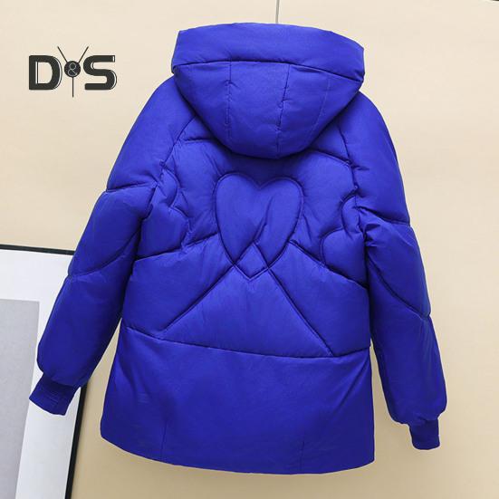 Winter Down Coat Thickened Padded Hooded Pockets Zipper Closure with Drawstring And Pockets Windproof Heat Retention Daily Cold Weather Outwear