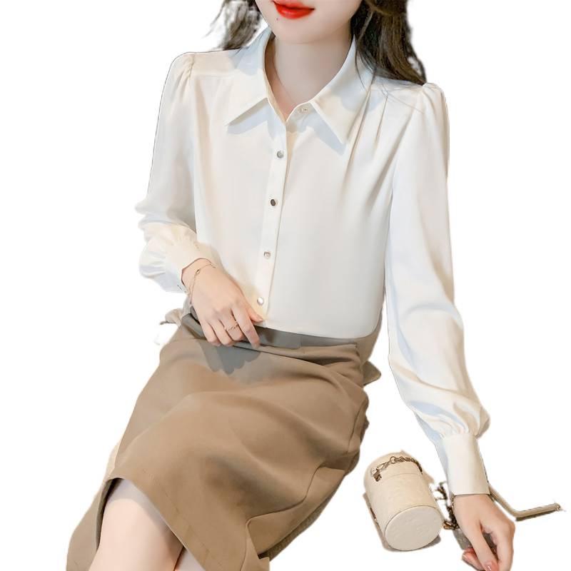 2025 Spring Women's Acetate Long Sleeve White Shirt - Professional, Elegant Design for Commuting