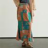 Johnature Women Vintage Print Floral Straight Skirts Spring Chinese Style Ramie Soft Female High Quality Skirts