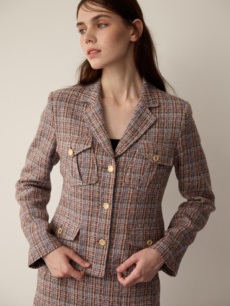 Freaks By Kimtaehoon [Tweed Suit] Wool Tweed Pocket Detail Single Jacket_Takisada Nagoya Slab Tweed