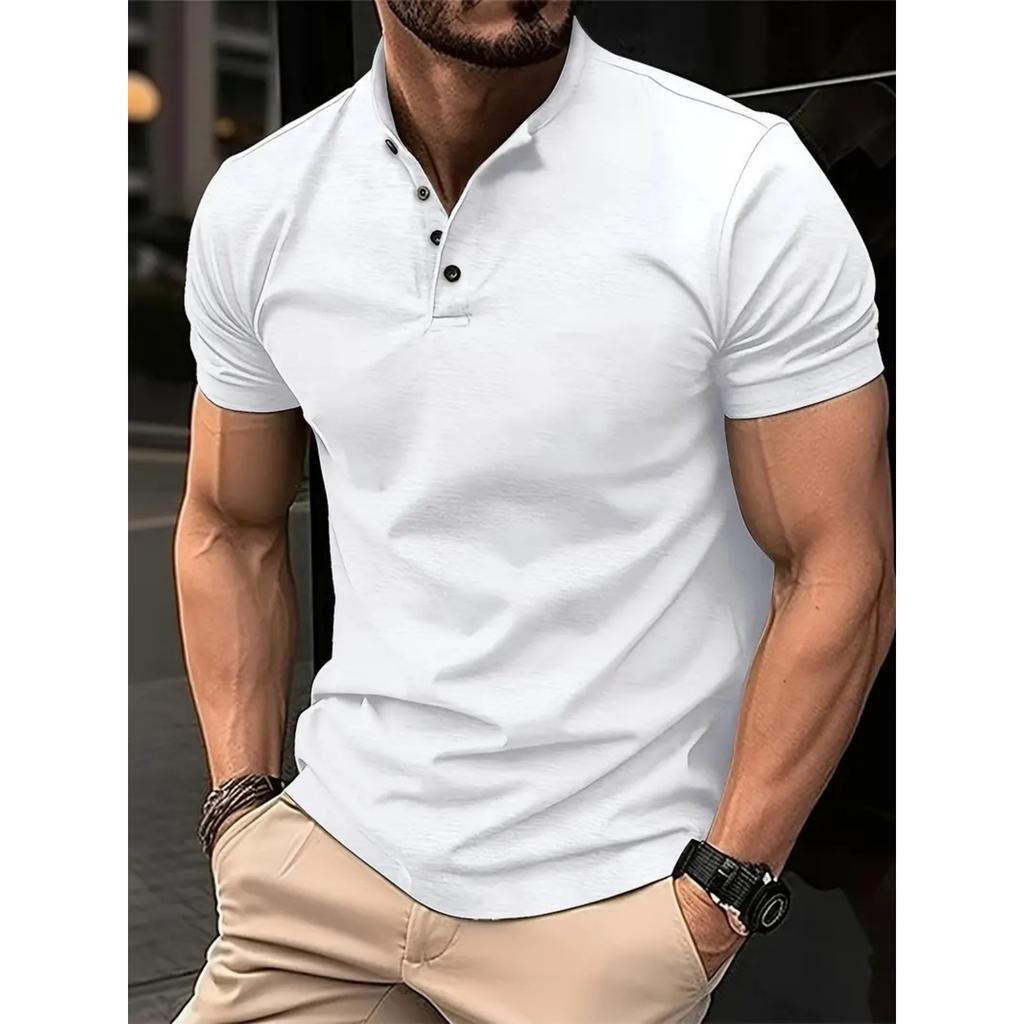 Men's Casual Color-blocking Sport T-shirt, Men's Stand-up Collar Short-sleeved Top