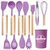 12-Piece Silicone Kitchen Utensil Set With Wooden Handle Heat-Resistant Non-Stick Cooking Tools Home Use