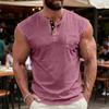 Ärmelloses Henley-Hemd für Herren mit Knopfleiste, Rundhalsausschnitt, lässig, Muskelpassform, mit Brusttasche für Sommerliche Outdoor-Aktivitäten
