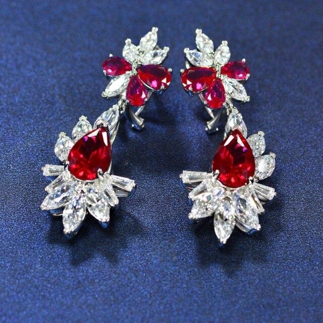 Роскошные серьги-капли с сияющим синим бриллиантом Женские серьги Изящные украшения Красные серьги Сбор женщин для празднования