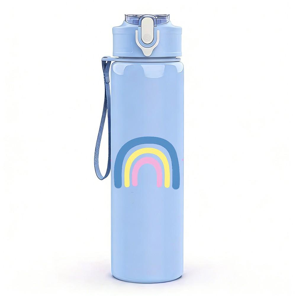 1PC Rainbow Cloud Pastel Cute Print 750ml Color Plastic Sports Water Bottle Leakproof Flip Straw Lid Suitable for Sports Office Home Use