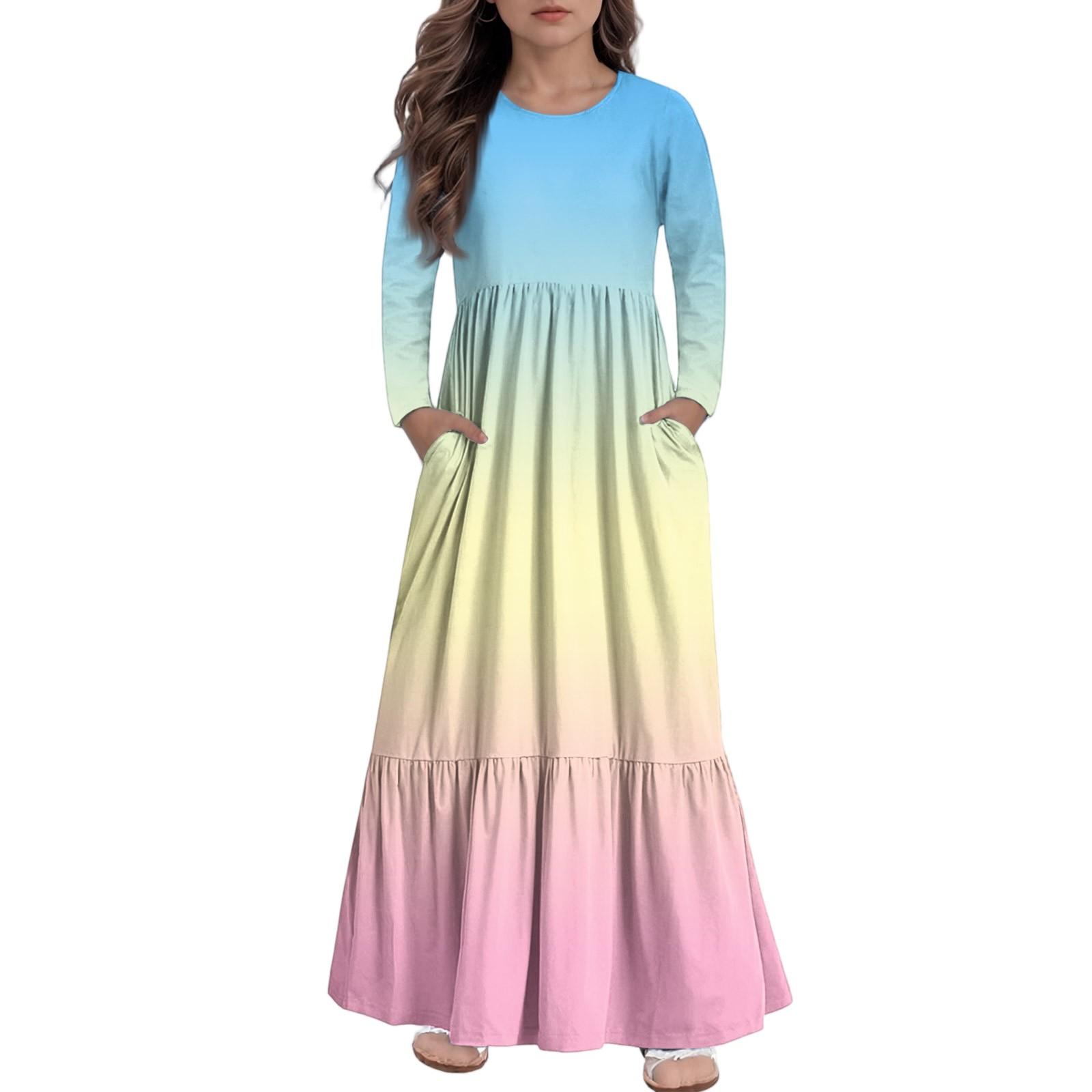 

Girls Maxi Dress Casual Holiday Dresses - Long Sleeve Dress With Pockets For 4-14Y 110 бежевий