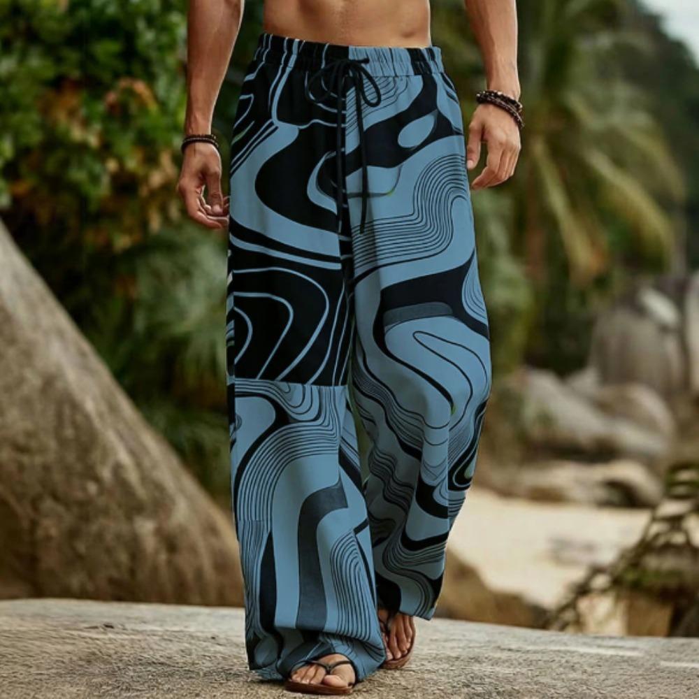 Men's 3D Geometric Pattern Printed Baggy Casual Trousers, Elastic Drawstring Waist with Pockets, for Spring Summer Home Outdoor Vacation