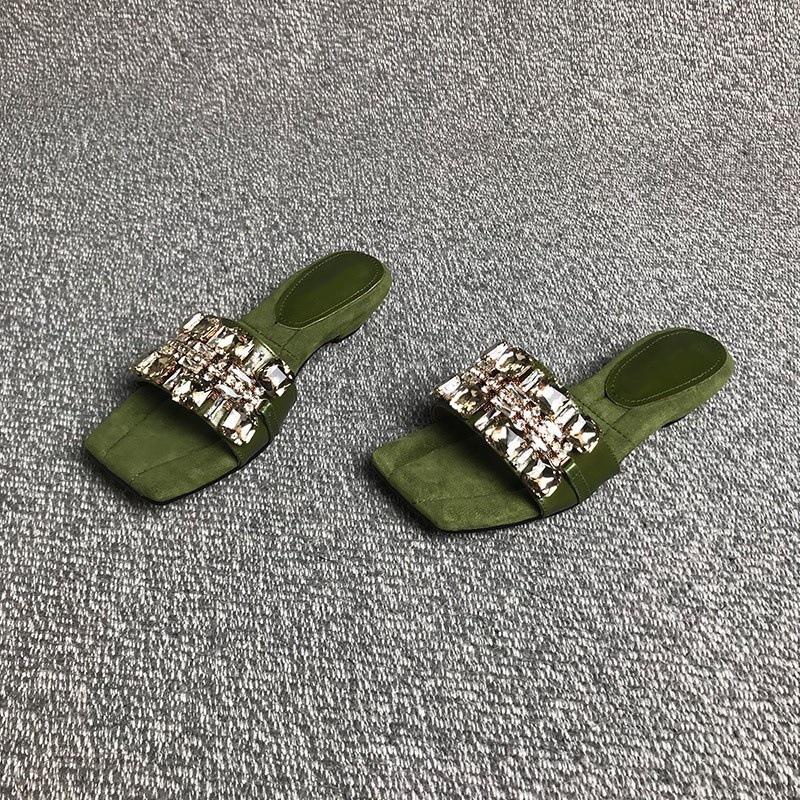 

2025 конфетный цвет верхняя одежда женская бант темперамент квадратный носок фея открытый носок крутые шлепанцы стразы французский 35