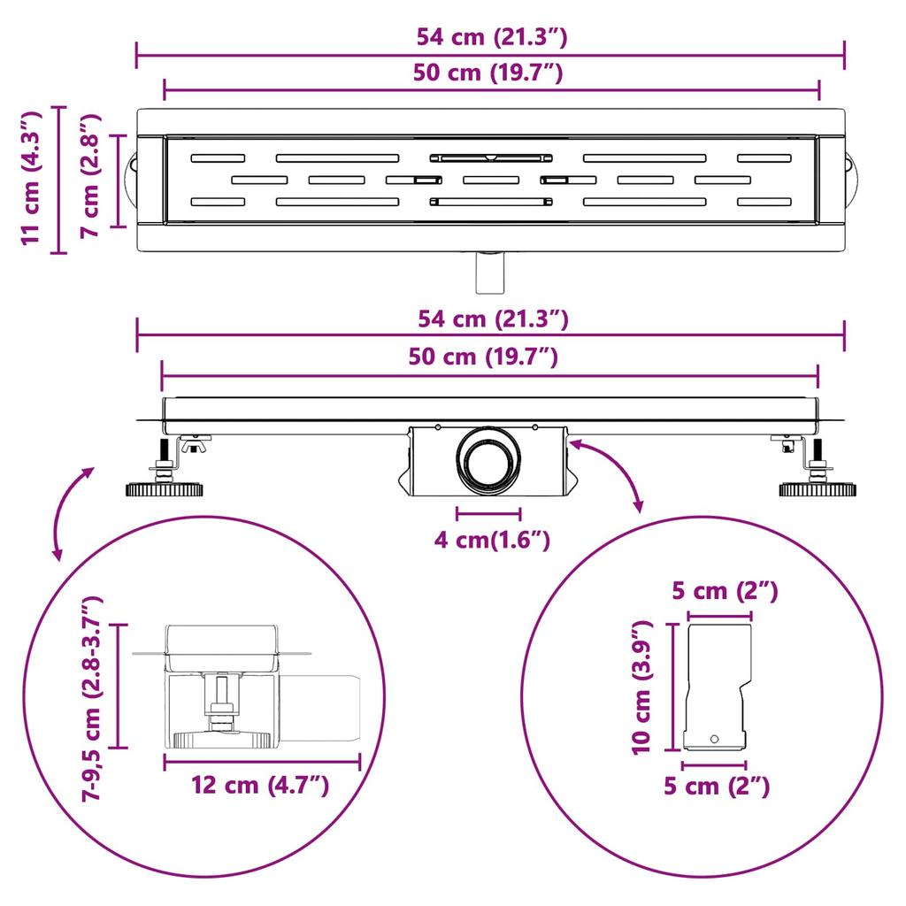 Linear Shower Drain in Silver 50 cm Stainless Steel 304