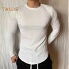 Sport-Oberteil für Herren, Slim Fit, hohe Elastizität, gestreifte Textur, Rundhalsausschnitt, schnelltrocknend, lange Ärmel, Slim Fit, Kompression, Figurformend, für Fitnessstudio, Laufen