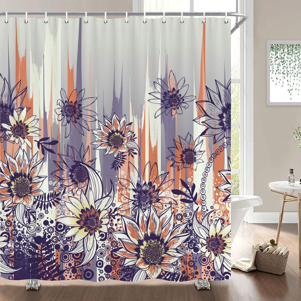 High Quality Flower Plant Leaves Fabric Shower Curtain Waterproof Beautiful Butterfly Bath Curtains for Bathroom Decor with Hook