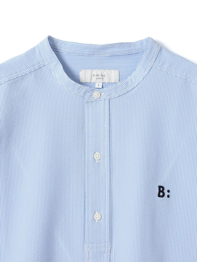 B:MING LIFE STORE by BEAMS Men's S/S Shirt, Soccer Band Collar, Half Sleeve, Blue, Size M