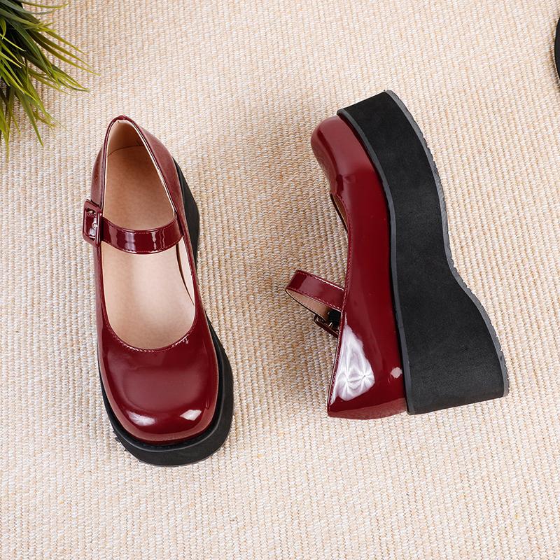 Mode Frühling Damen Flats Mode Flache Plateau Keil Damen Slipper Schuhe Lackleder Riemen Mary Janes Schuhe Mädchen Große Größe