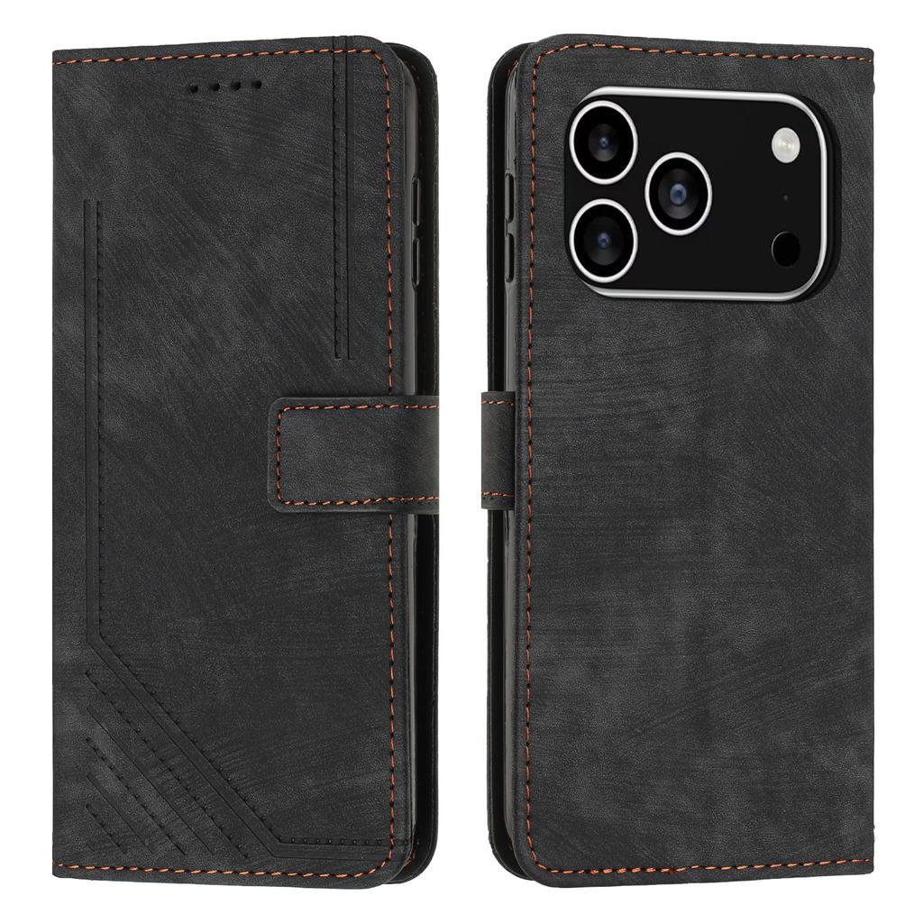 For iPhone 17 Pro Stand Case Imprinted Lines Leather Phone Cover