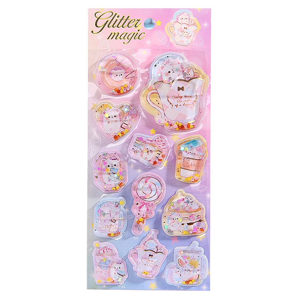 Kawaii 3D Dynamic Cartoon Stickers Dazzling Gemstone Dynamic Oiling Sticker Cute DIY Mobile Graffiti Decoration